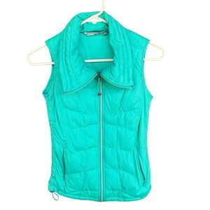 Athleta Puffer Vest Womens XXS Green Full Zip Zipper Pockets Colorful Quilted
